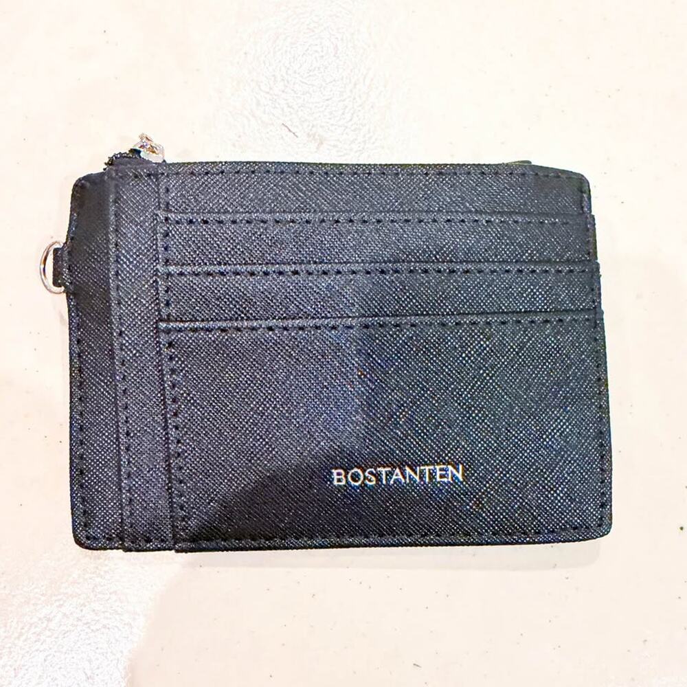 Black Slim Card Holder Wallet with Zipper